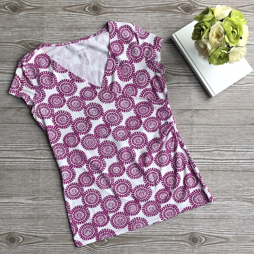 Merona Purple & White Geometric Pattern Wrap Top